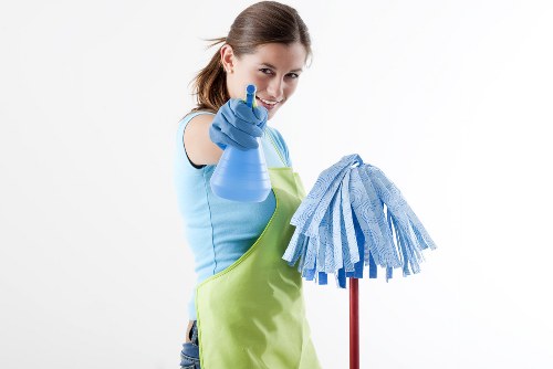 Commercial cleaning team servicing an E2 office reception area